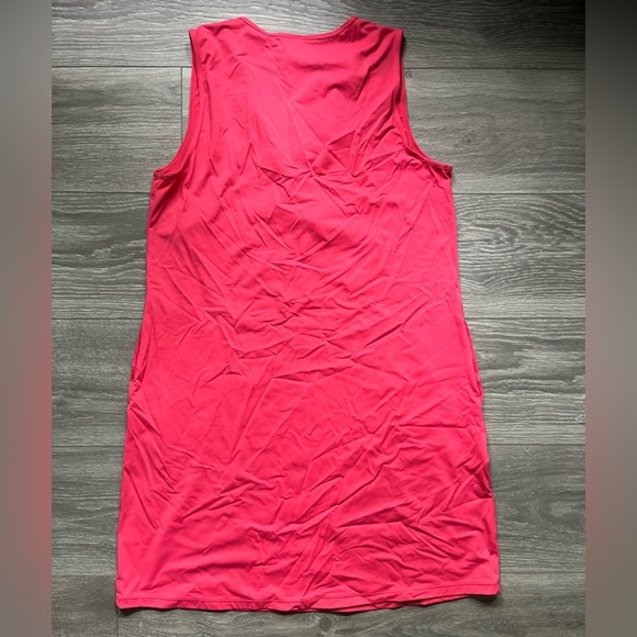 Tommy Bahama Coral Sleeveless V Neck Tassel Pockets Nylon Blend Summer Dress M - Picture 2 of 7